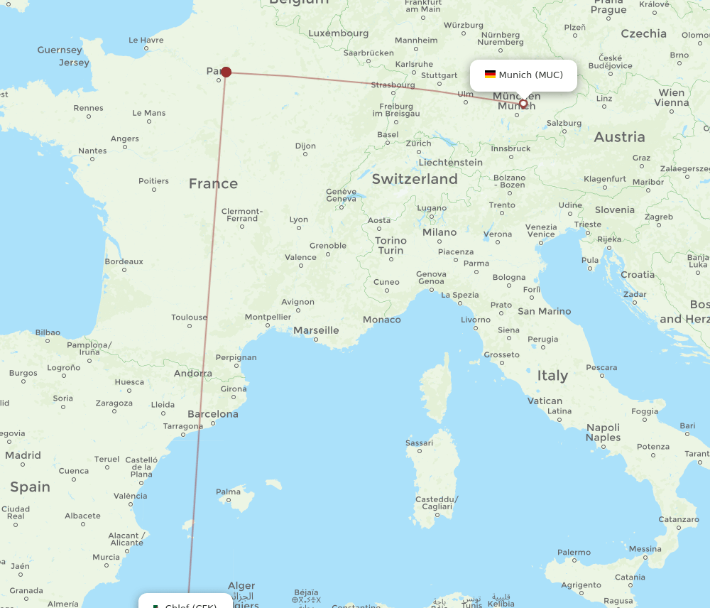 CFK to MUC flights and routes map