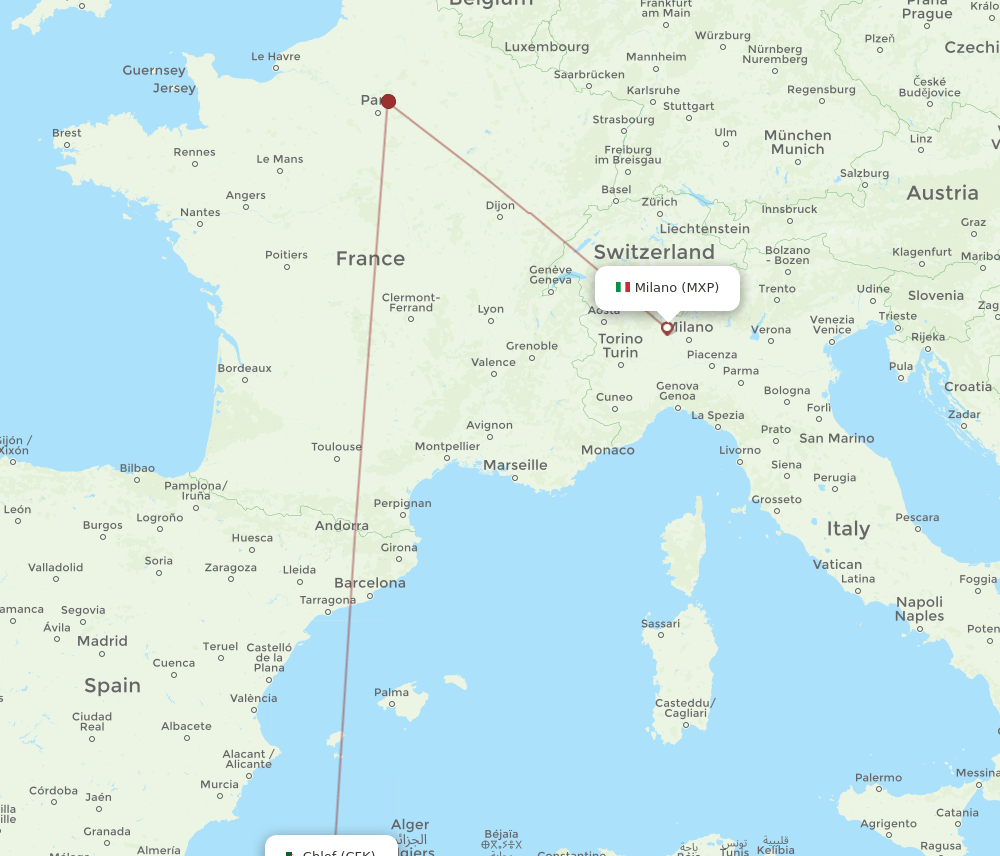 CFK-MXP flight routes