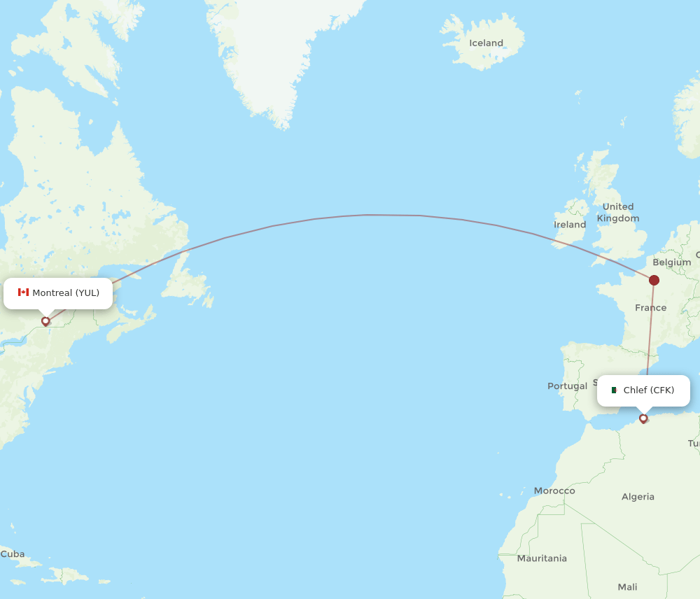 CFK-YUL flight routes