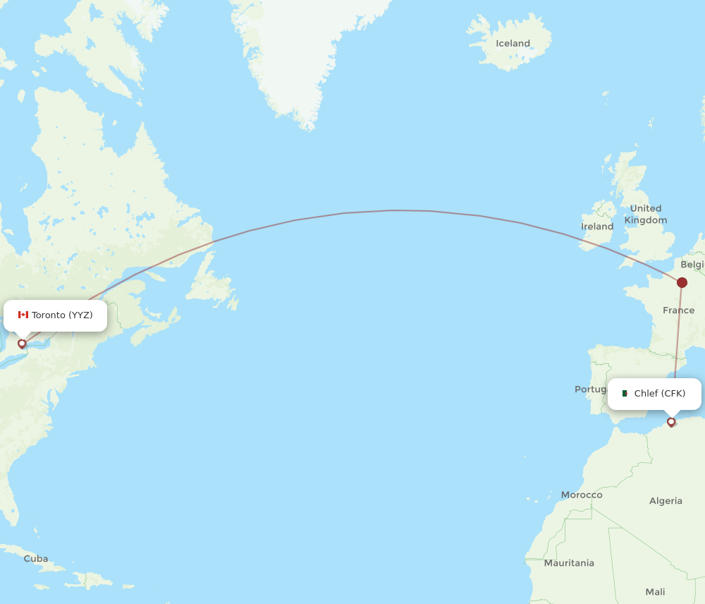 CFK to YYZ flights and routes map
