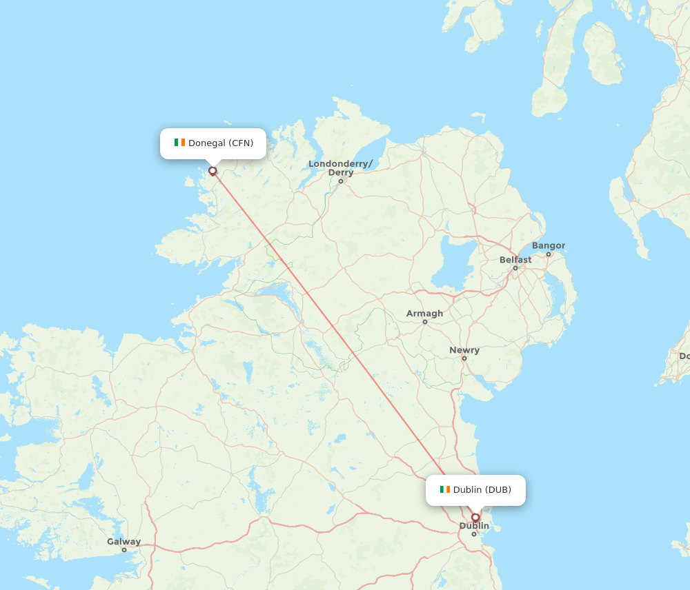 Donegal - Dublin route map and flight paths