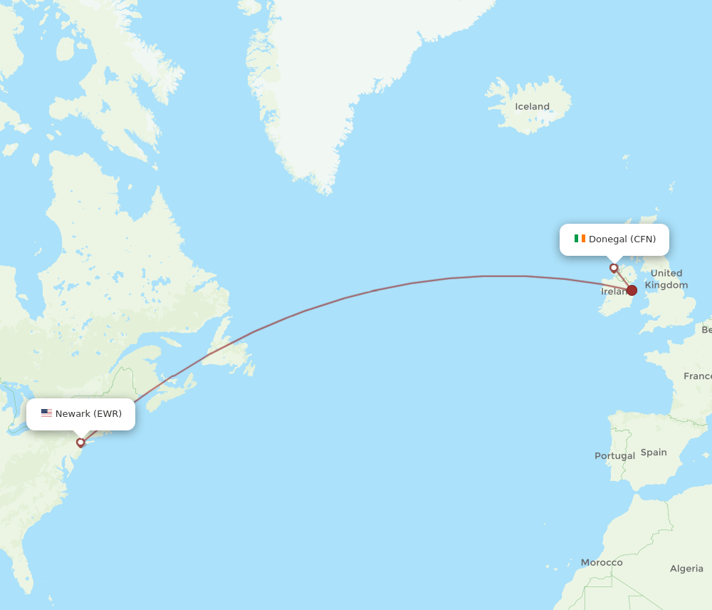 CFN to EWR flights and routes map