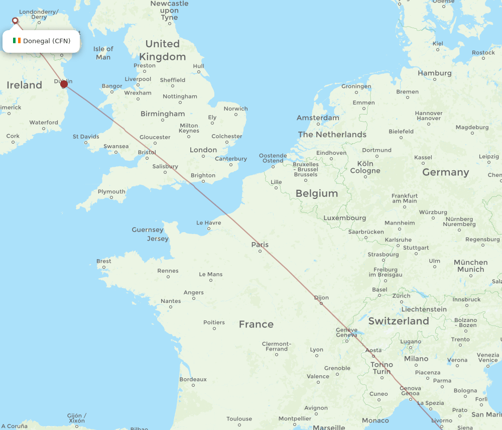 CFN to FCO flights and routes map