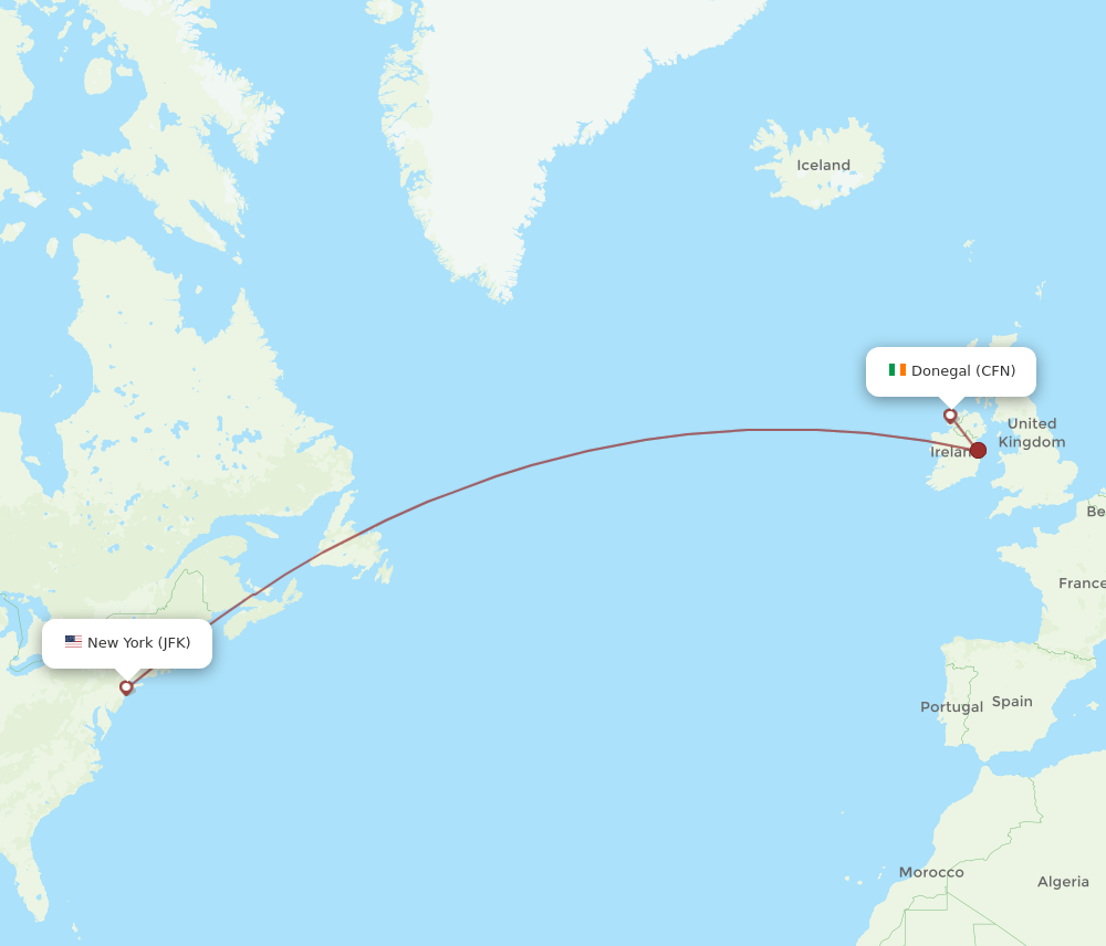 CFN to JFK flights and routes map