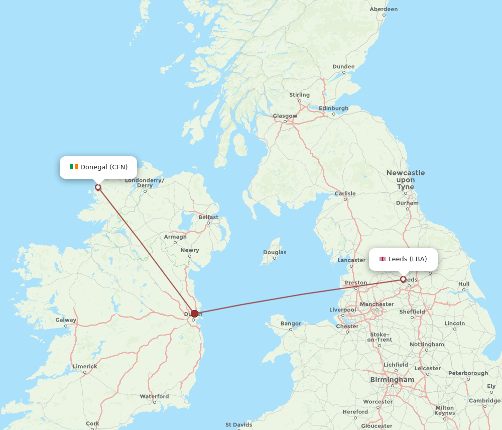CFN to LBA flights and routes map