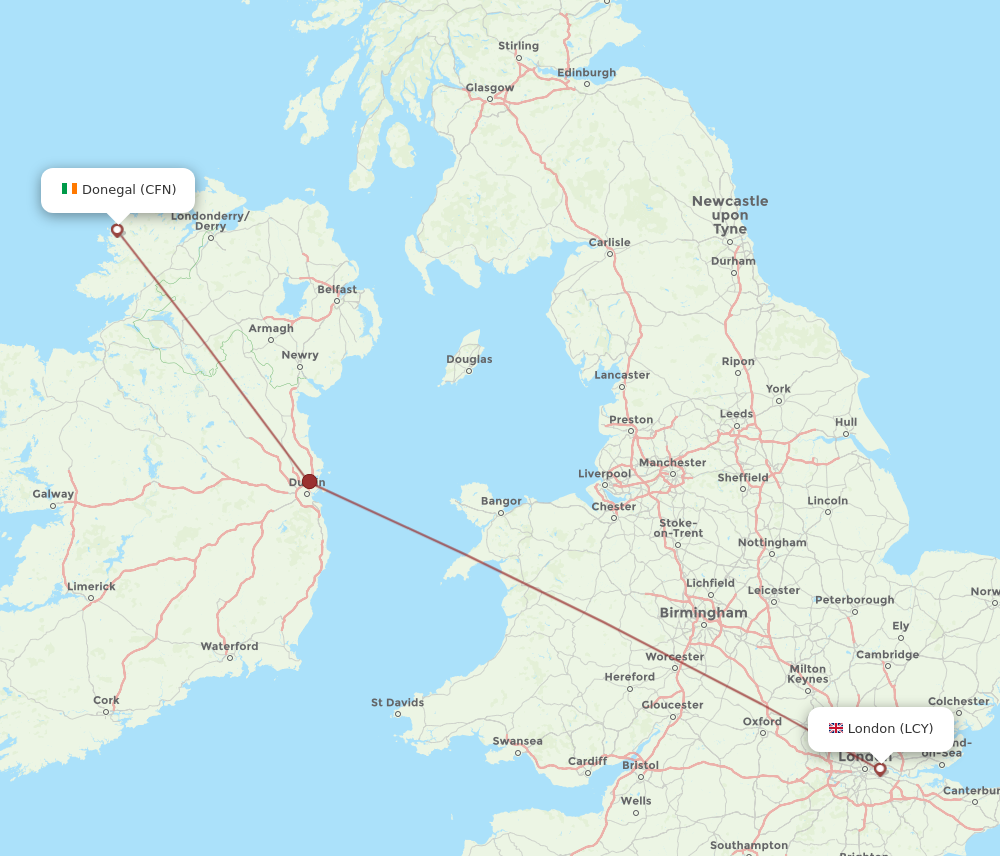 CFN to LCY flights and routes map