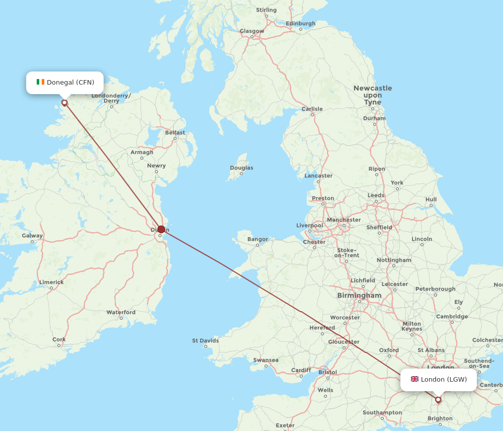 CFN to LGW flights and routes map
