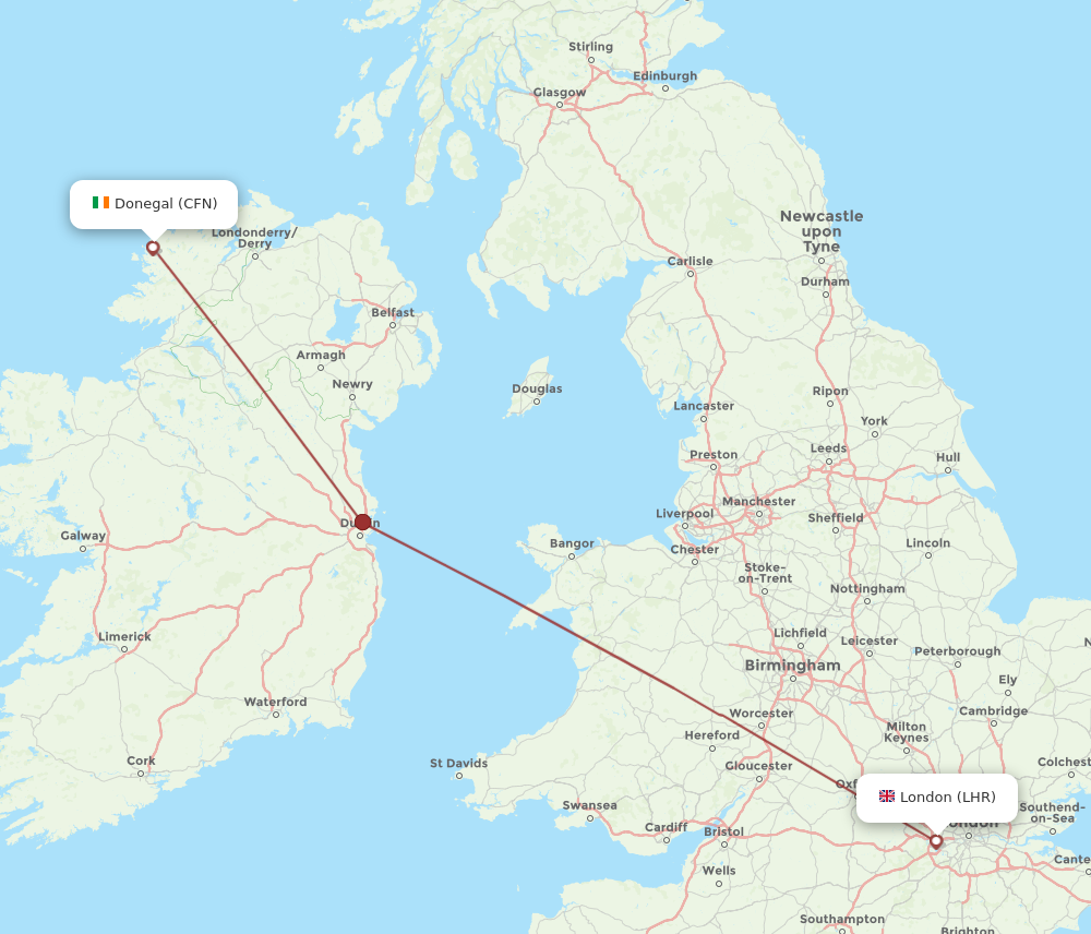 CFN to LHR flights and routes map