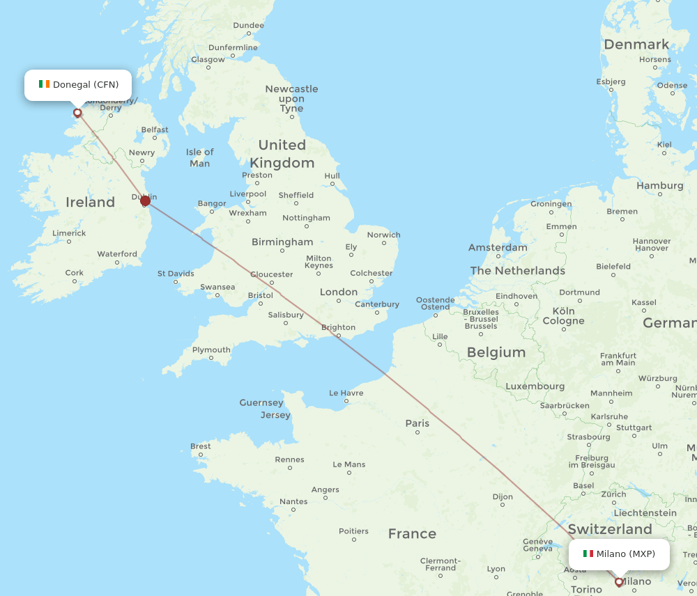 CFN to MXP flights and routes map