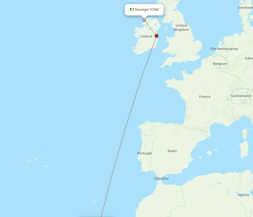 CFN to TFS flights and routes map