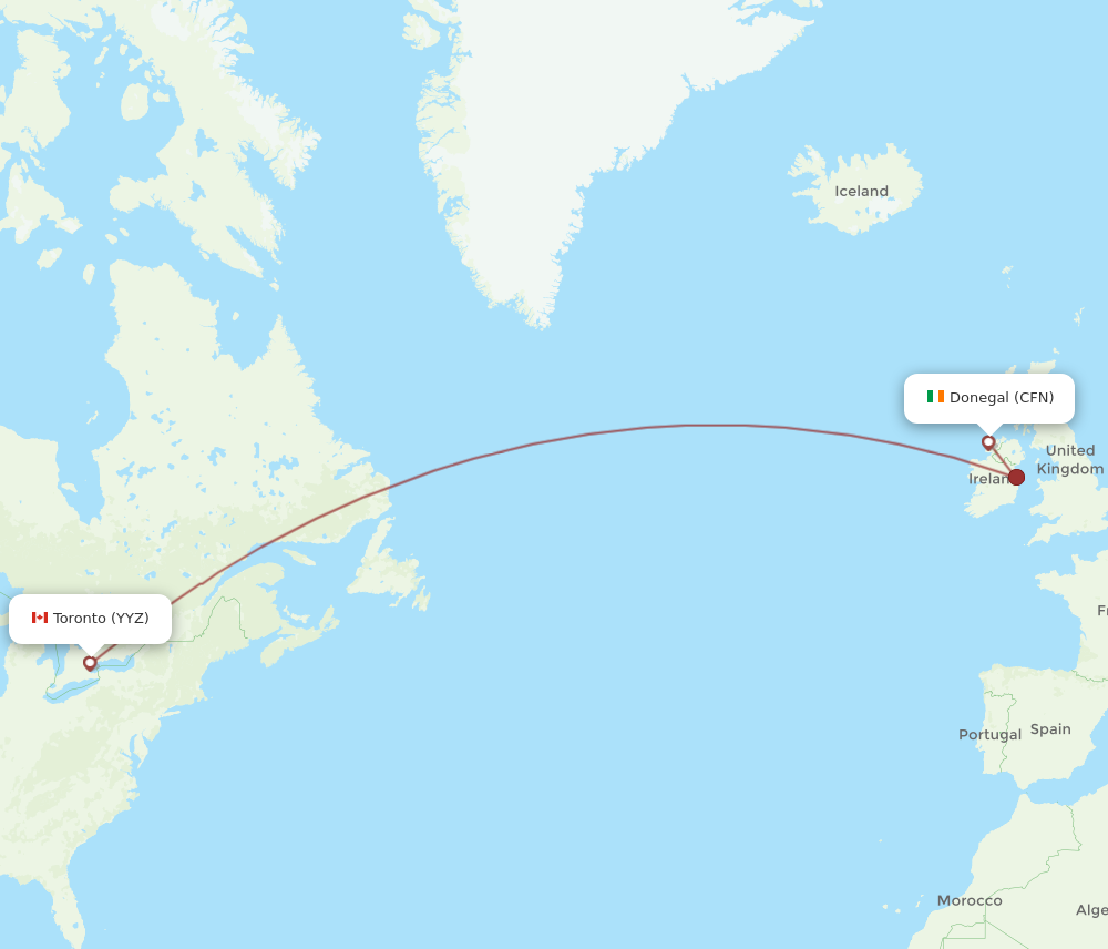 YYZ to CFN flights and routes map