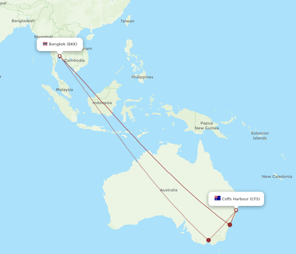 CFS to BKK flights and routes map