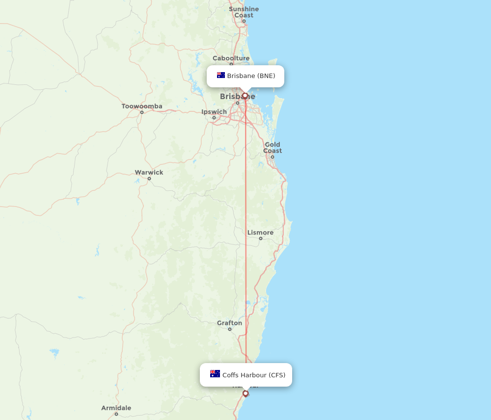 CFS to BNE flights and routes map