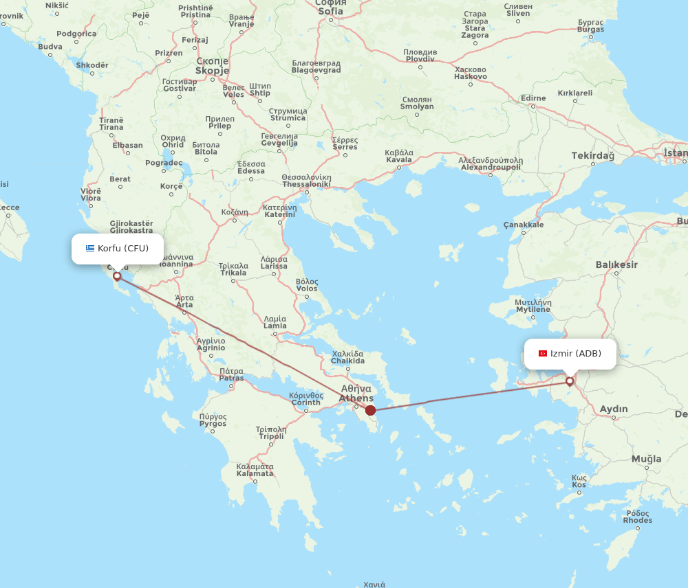 Izmir - Kerkyra route map and flight paths