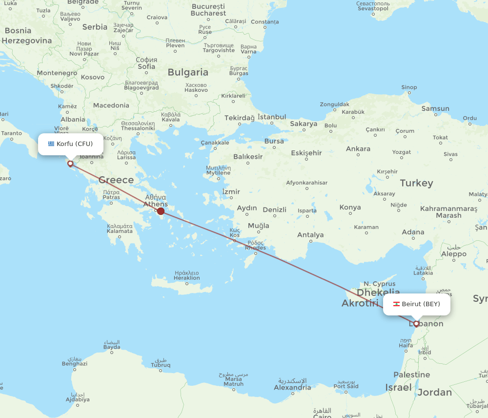 CFU-BEY flight routes