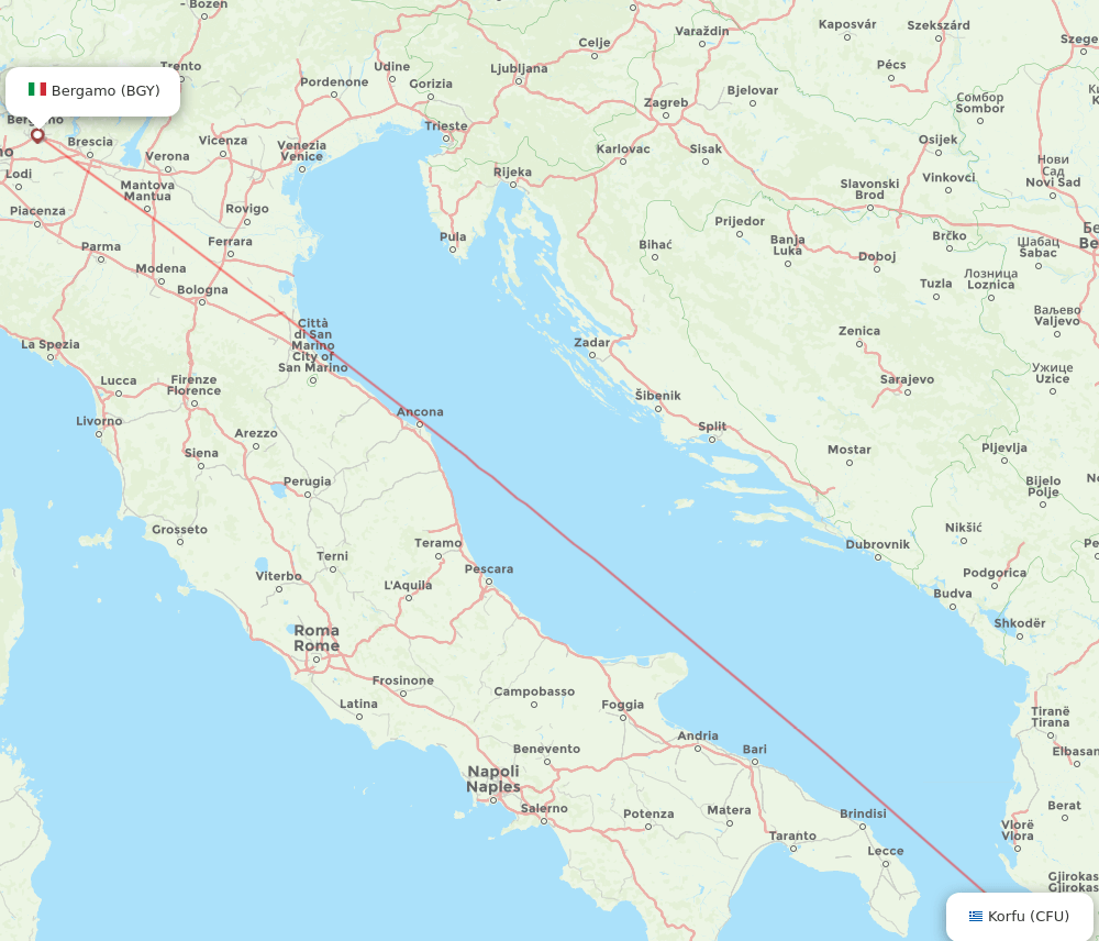Kerkyra - Milan route map and flight paths