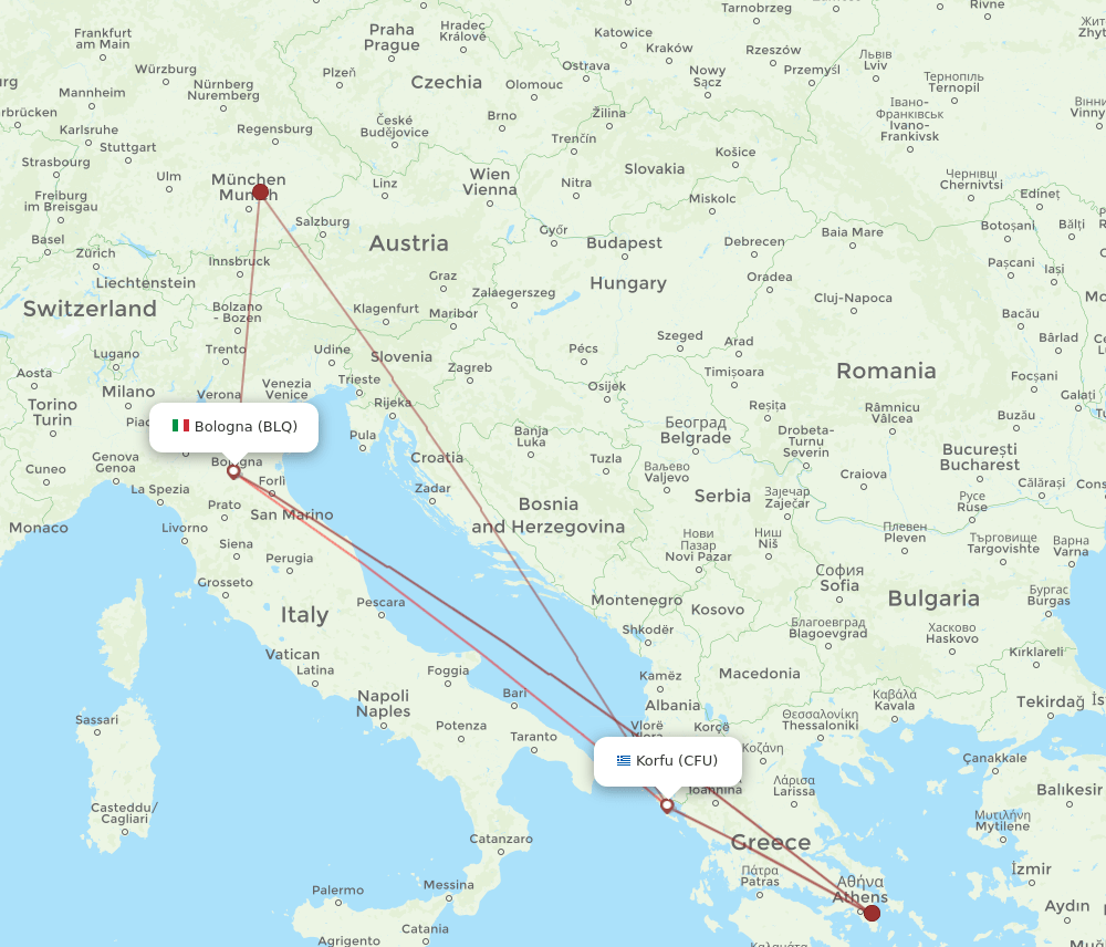 CFU to BLQ flights and routes map