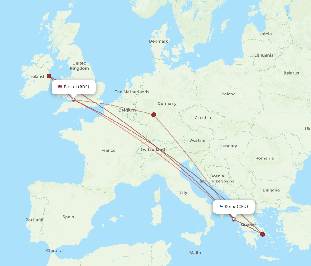 CFU to BRS flights and routes map