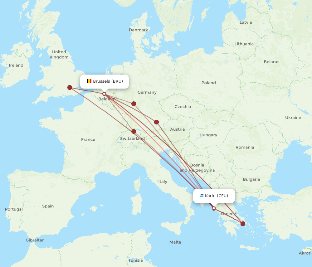 CFU to BRU flights and routes map