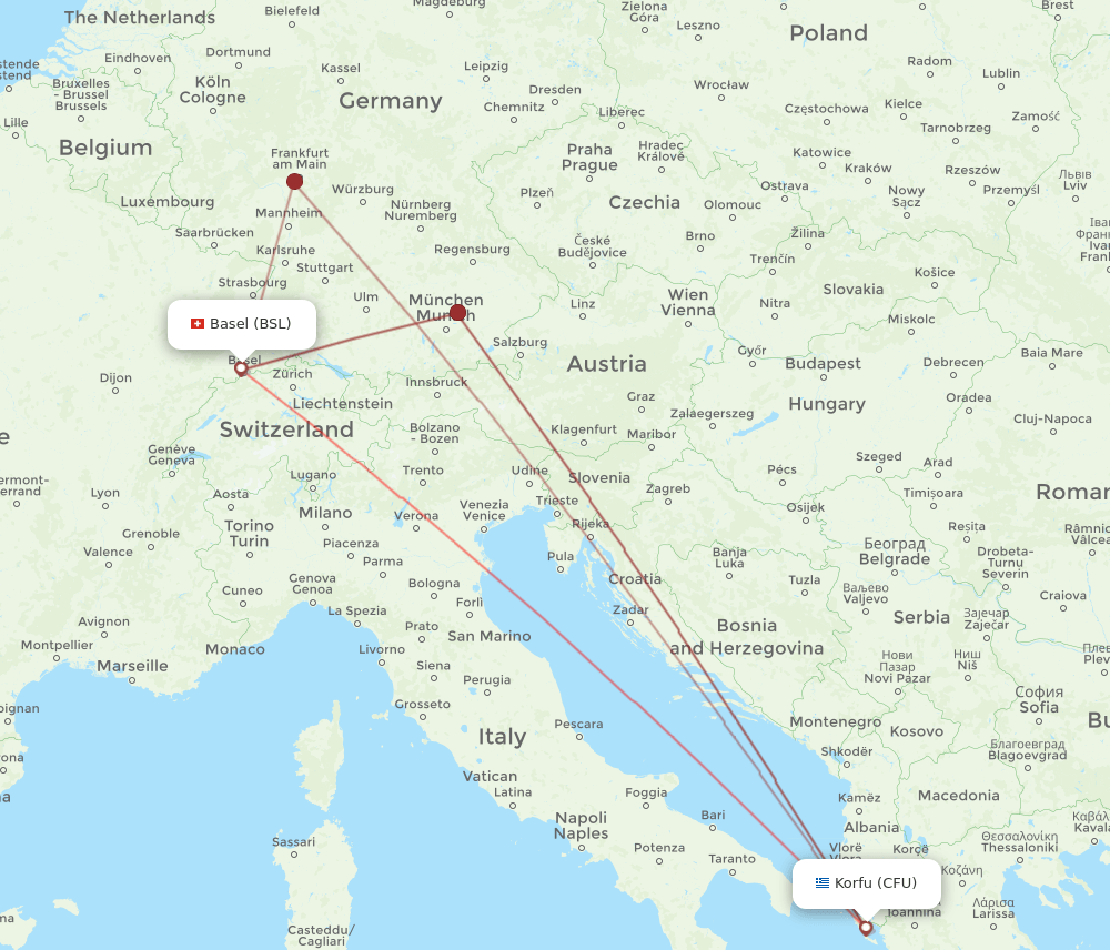 CFU to BSL flights and routes map