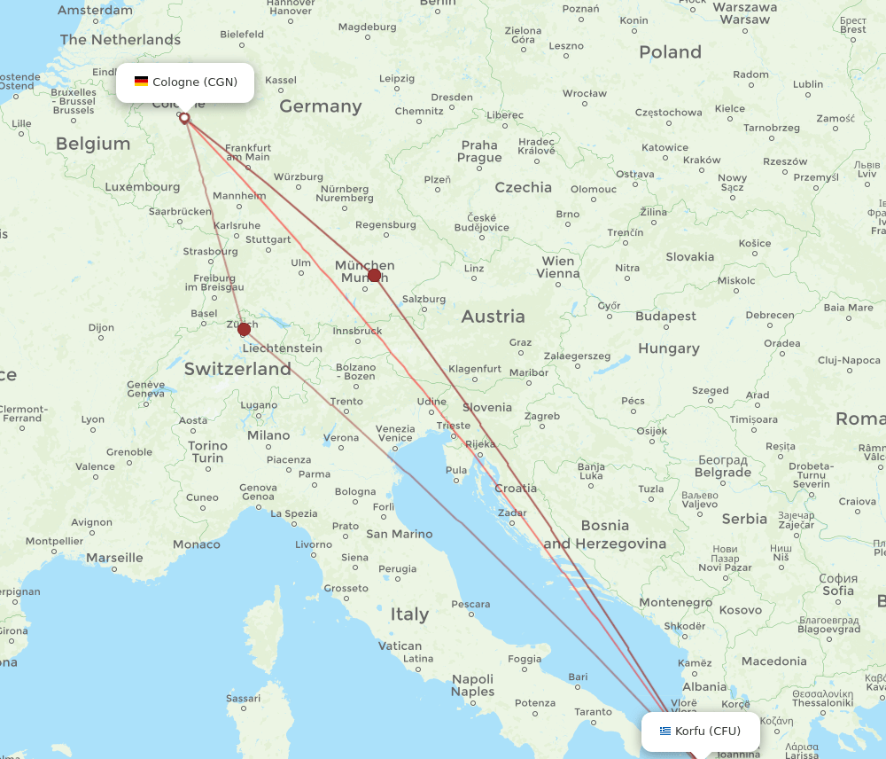 CFU to CGN flights and routes map