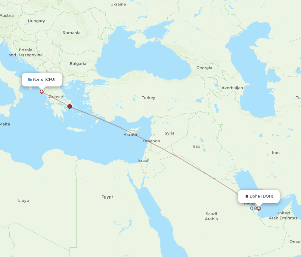 CFU to DOH flights and routes map