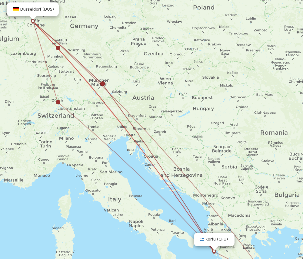 CFU to DUS flights and routes map