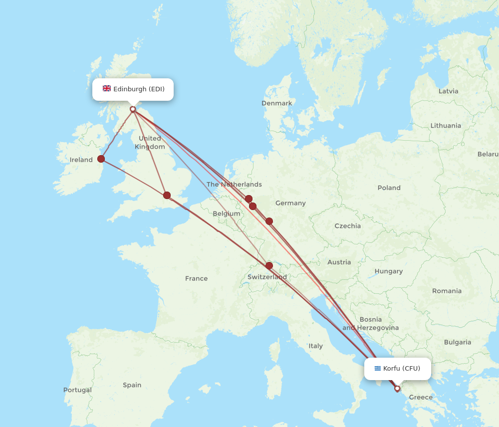 CFU to EDI flights and routes map