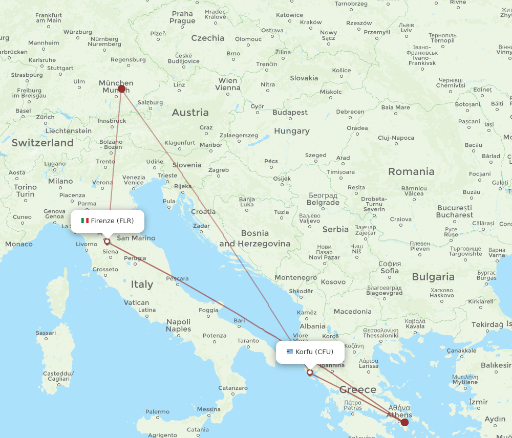 CFU to FLR flights and routes map