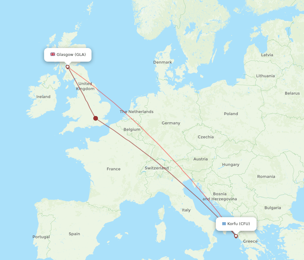 CFU to GLA flights and routes map