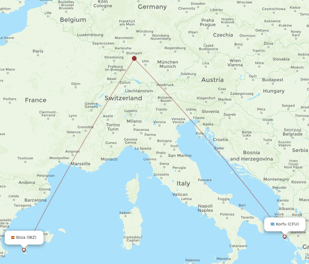 CFU to IBZ flights and routes map