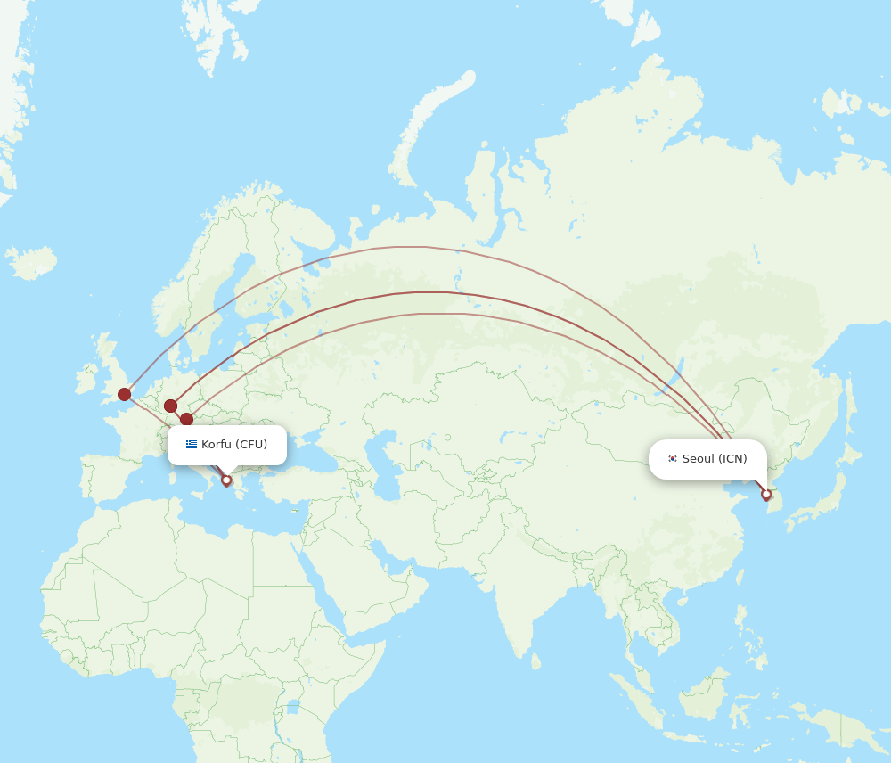 ICN to CFU flights and routes map