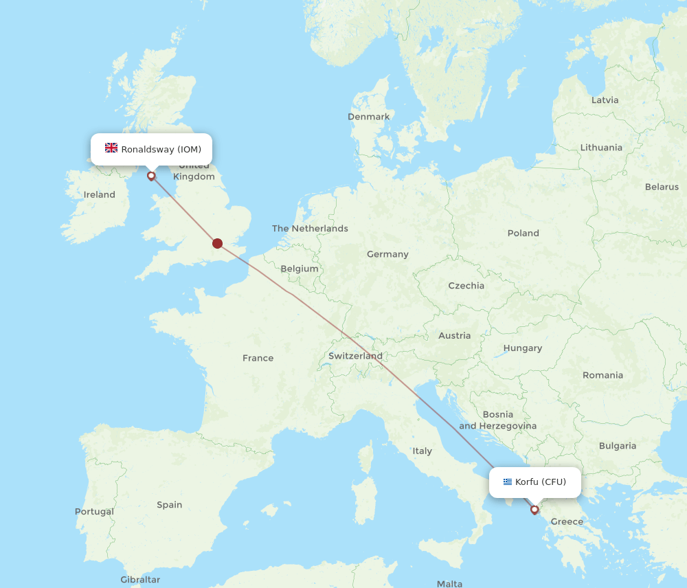 Isle Of Man - Kerkyra route map and flight paths