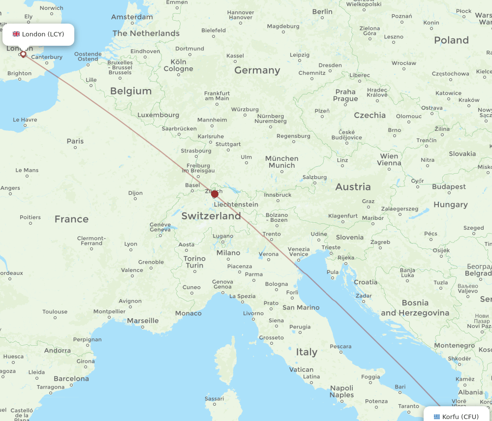 CFU to LCY flights and routes map