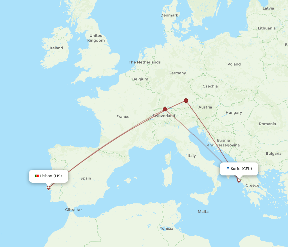 CFU to LIS flights and routes map