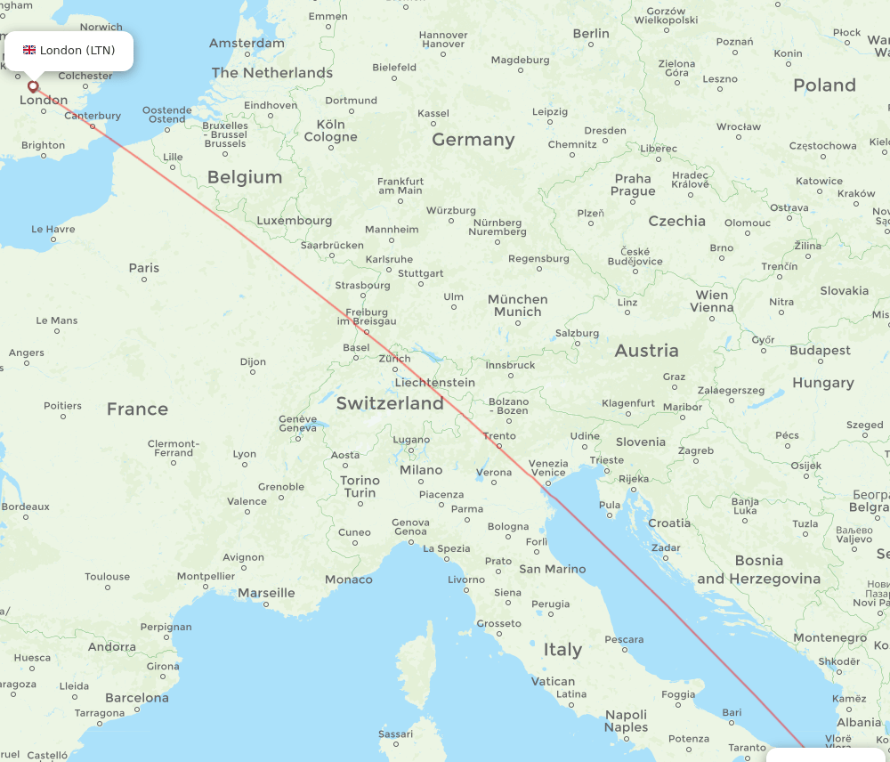 CFU to LTN flights and routes map