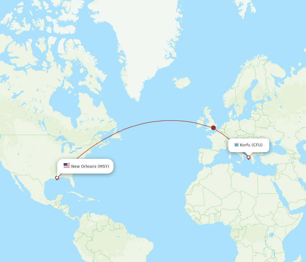 CFU to MSY flights and routes map