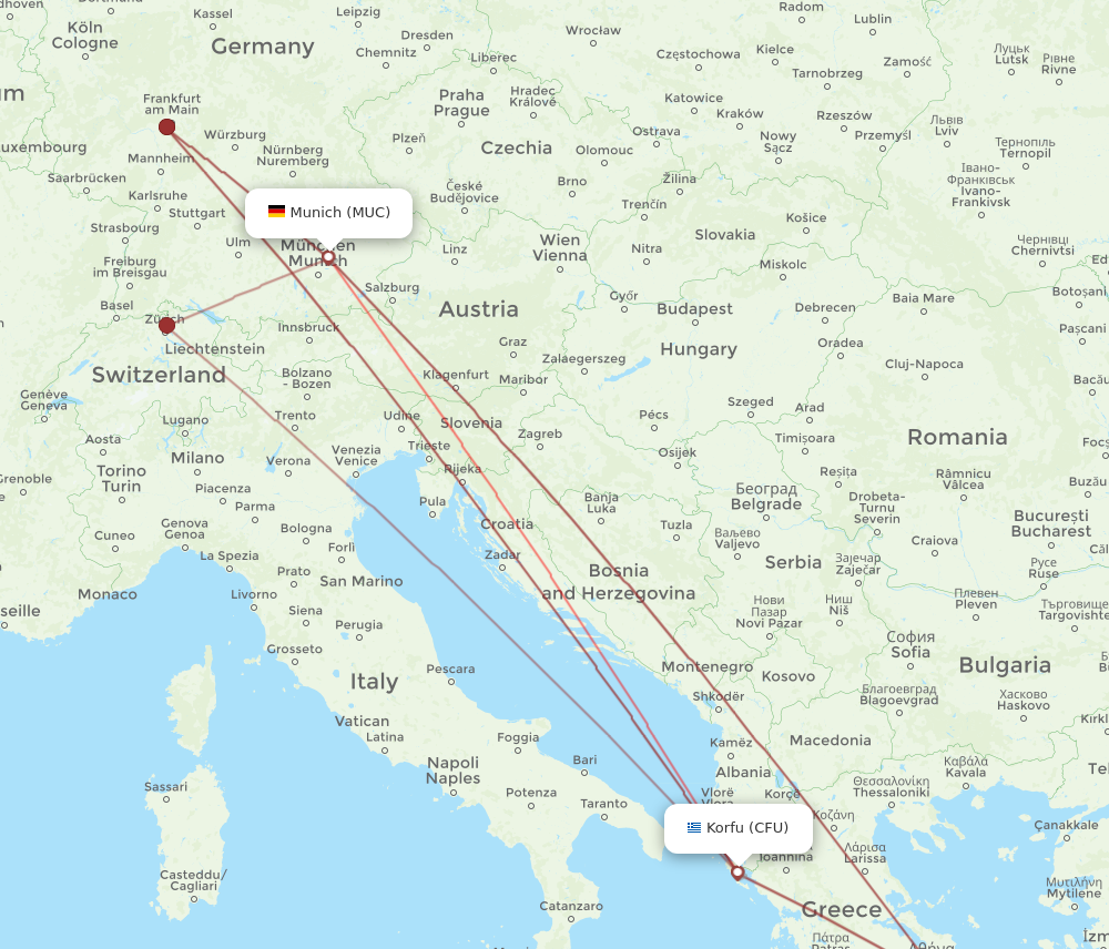 CFU to MUC flights and routes map
