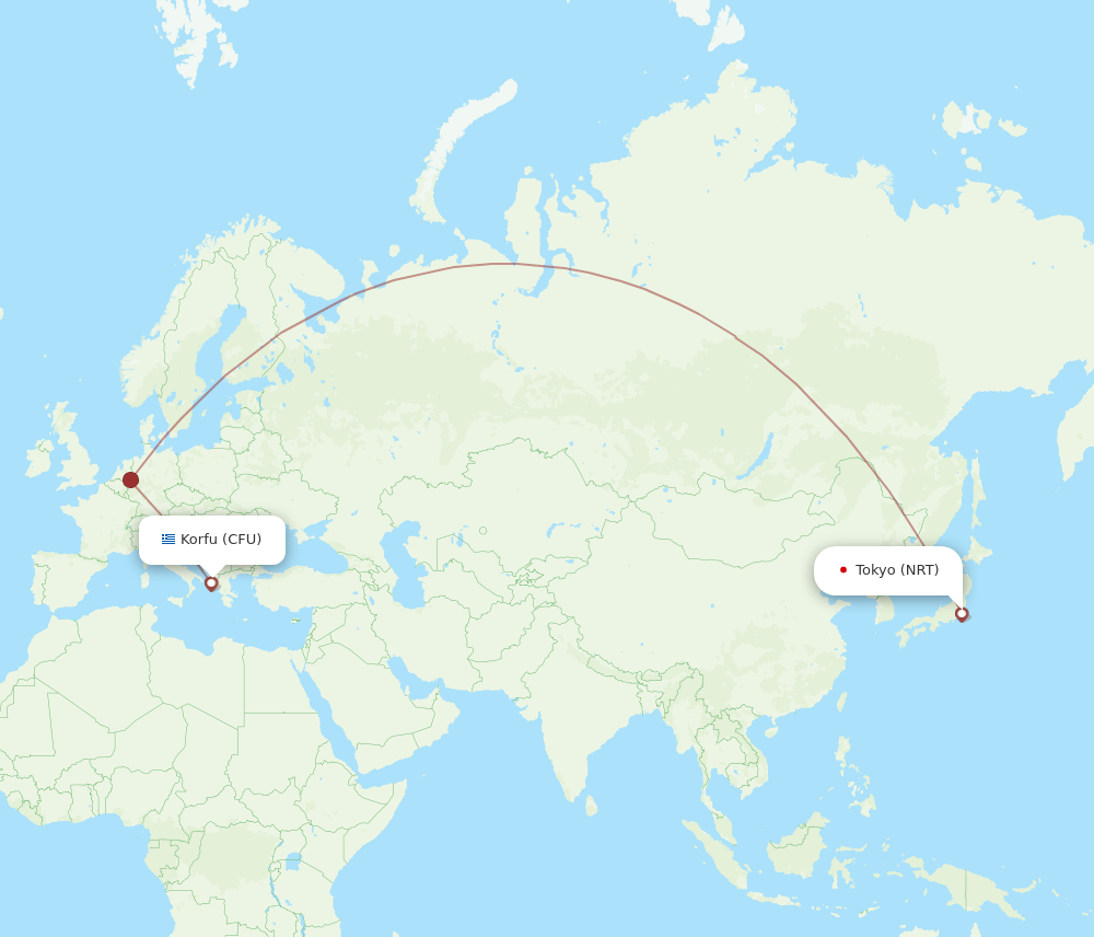 Tokyo - Kerkyra route map and flight paths