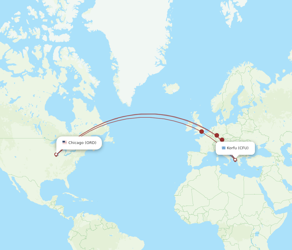 CFU to ORD flights and routes map