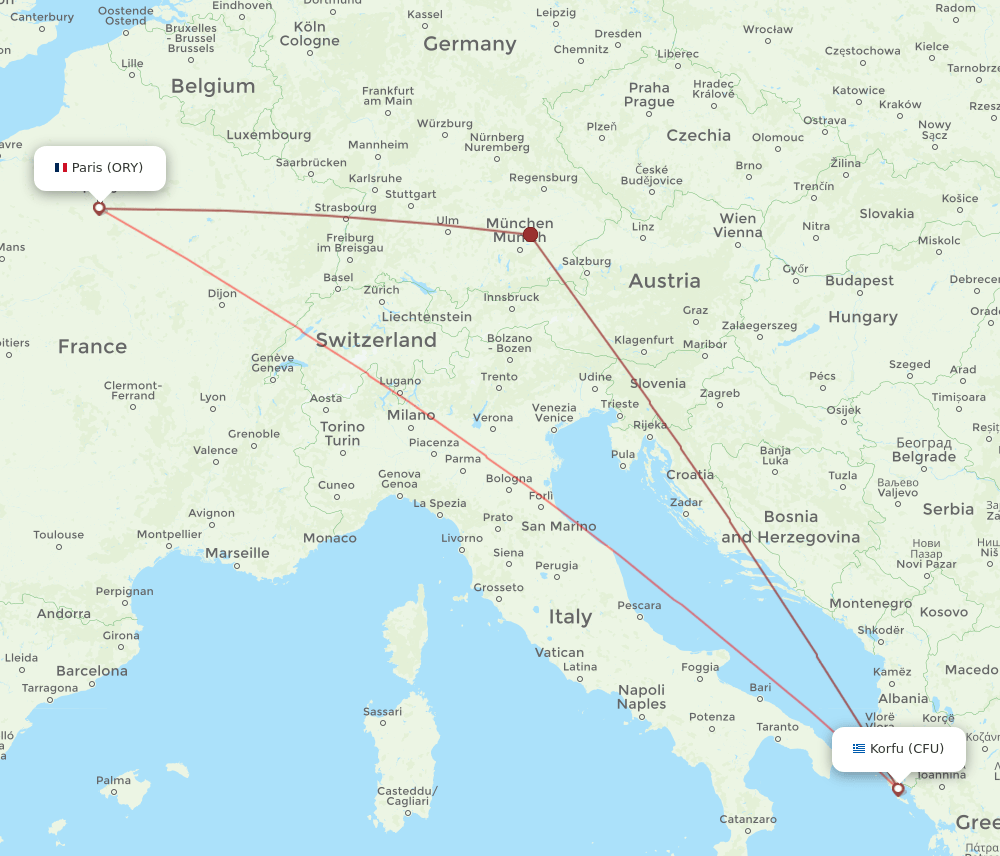 CFU to ORY flights and routes map