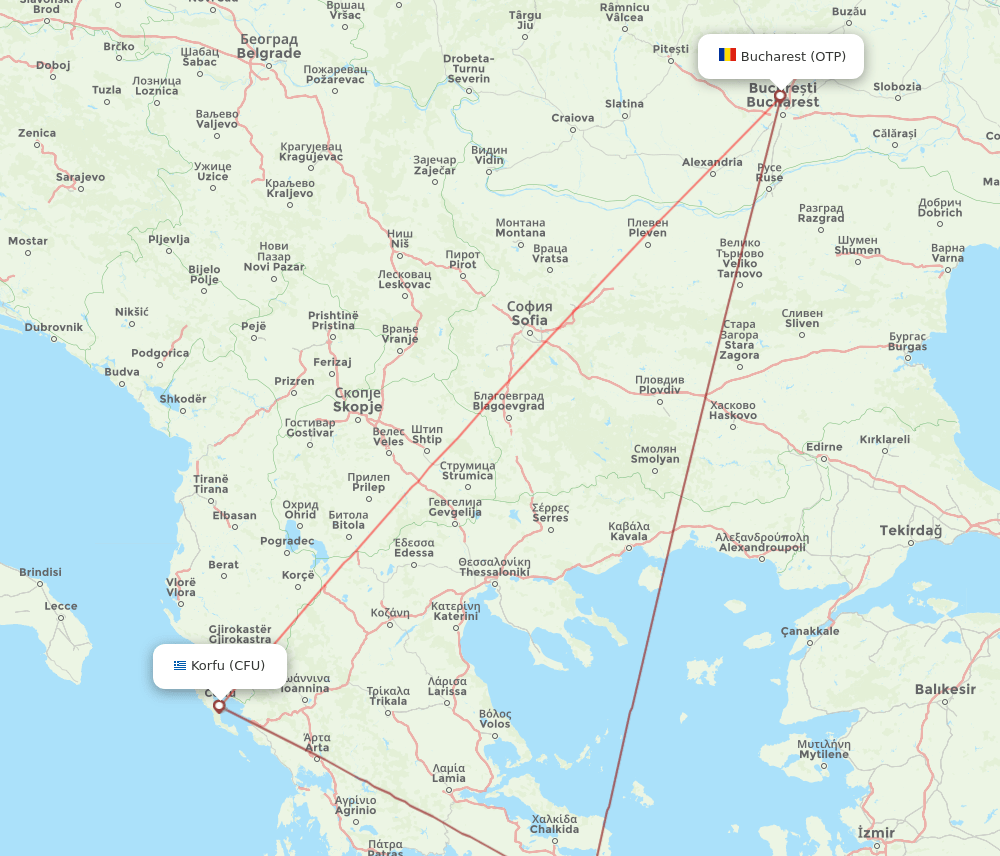 CFU to OTP flights and routes map