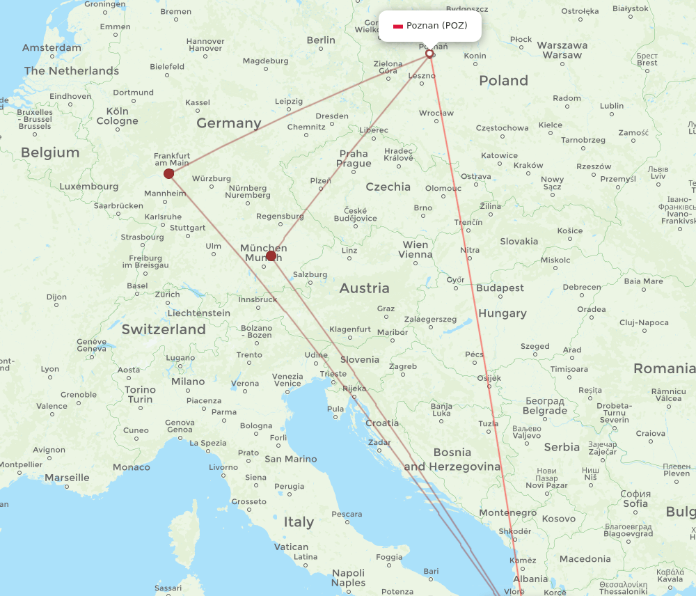Poznan - Kerkyra route map and flight paths