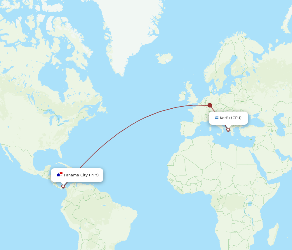 Panama City - Kerkyra route map and flight paths