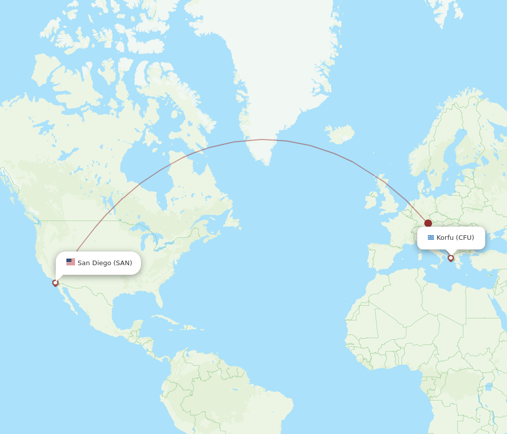 CFU to SAN flights and routes map