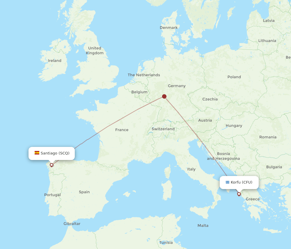 Santiago De Compostela - Kerkyra route map and flight paths
