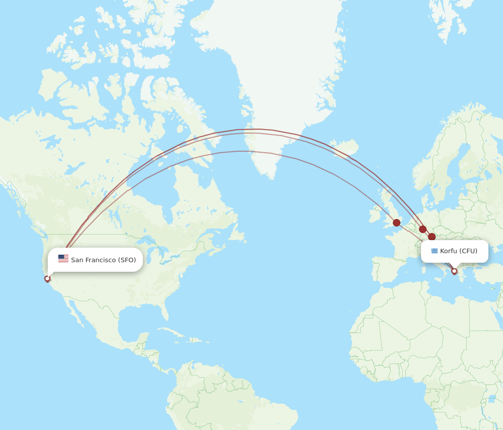 CFU-SFO flight routes