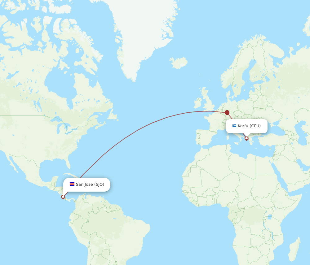 CFU to SJO flights and routes map