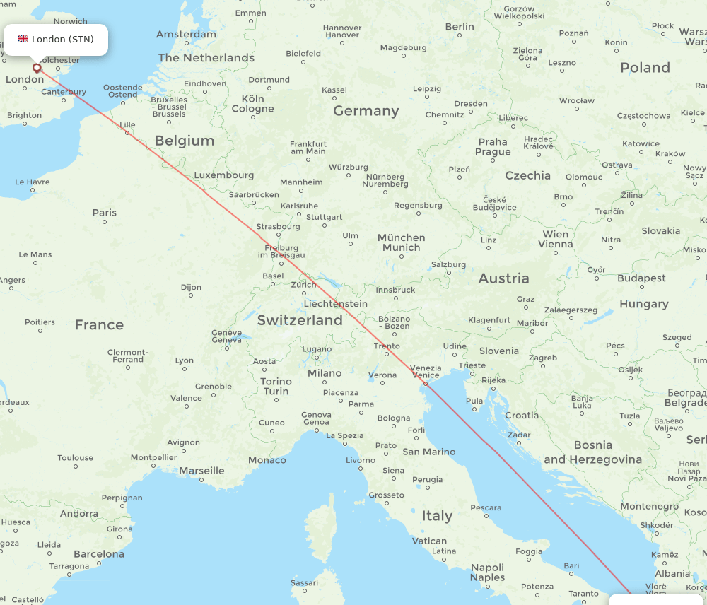 CFU to STN flights and routes map