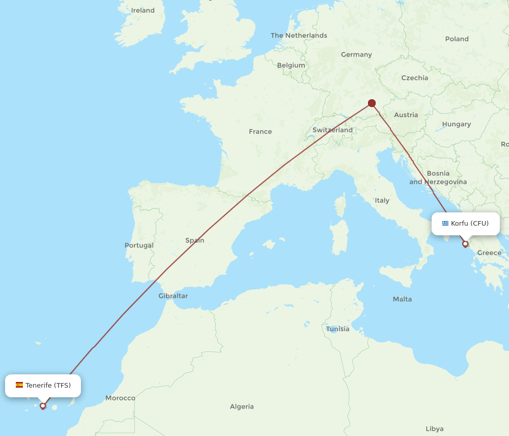 Tenerife - Kerkyra route map and flight paths